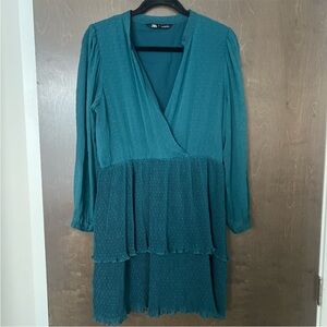 Zara Teal Long Sleeve Tiered Dress
